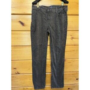 NYDJ Jeans Womens 8 Brown Snakeskin Skinny Leg Lift Tuck Technology Mid Rise